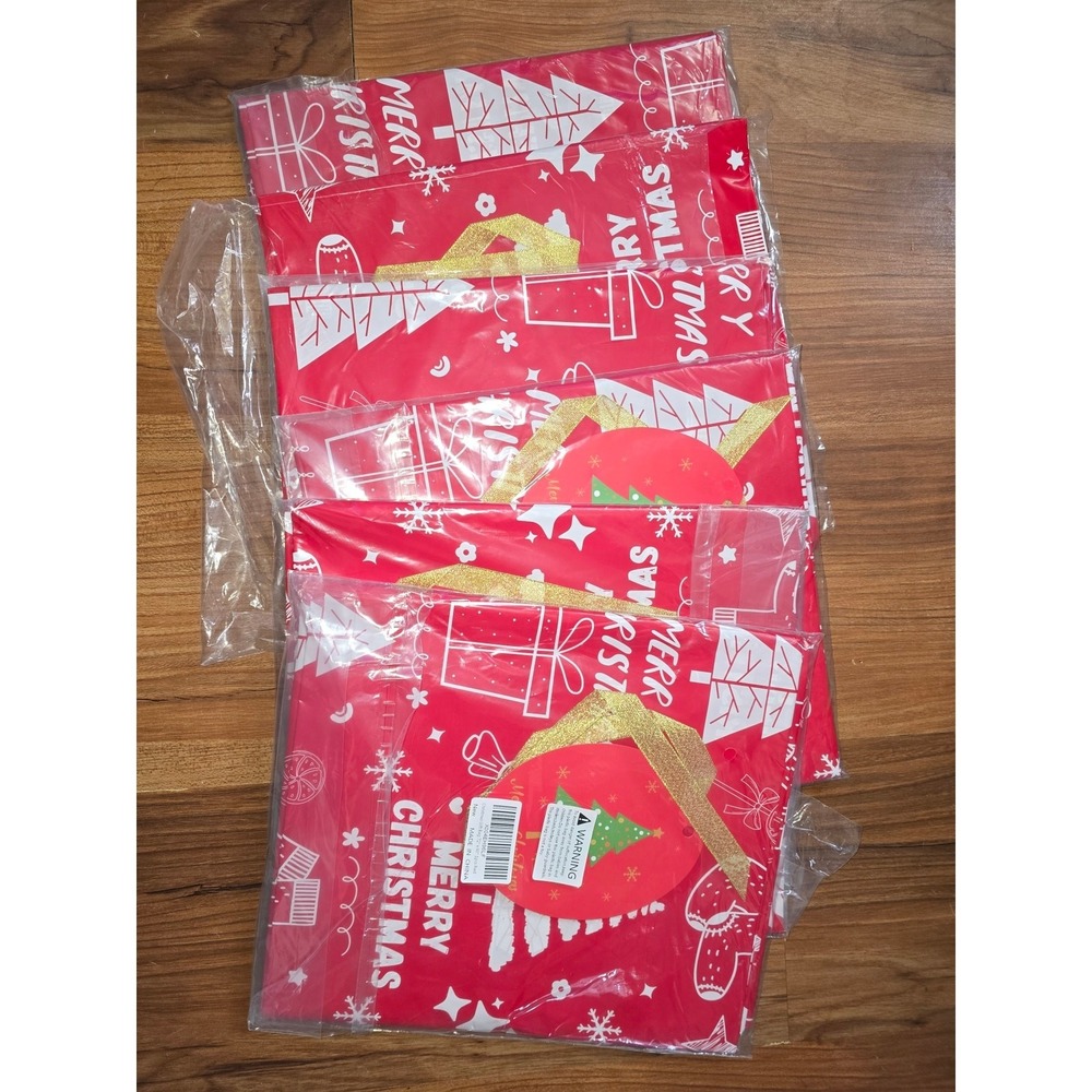 6 Jumbo Christmas Gift Bags 72”x60” Plastic Extra Large X-mas 5 Red 1 Green s36